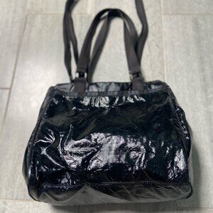 LeSportsac Black Liquid Patent Coated Nylon Tote / Cross‑Body Bag